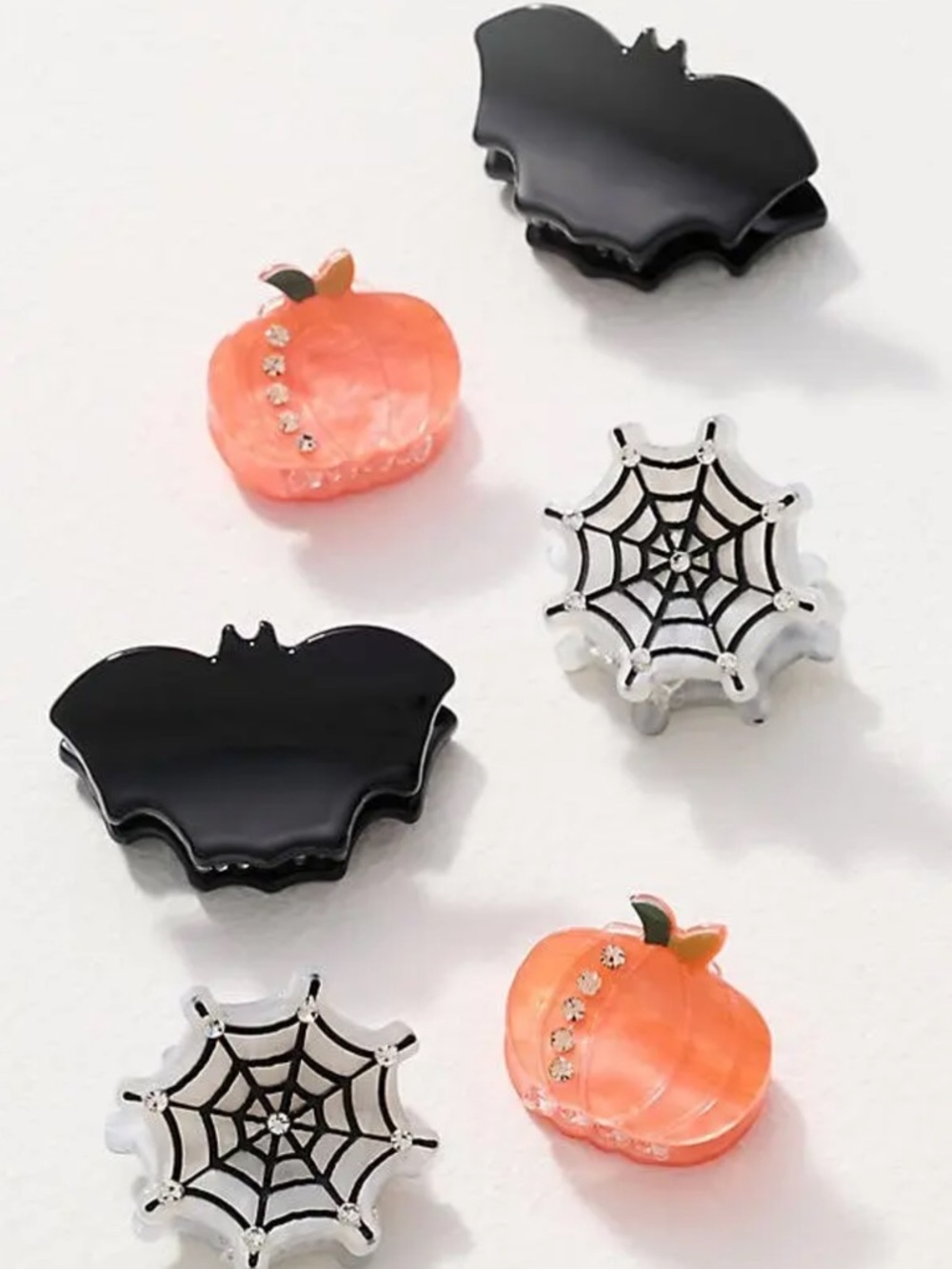 Anthropologie 6 Piece Halloween Mini Hair Claw Clips Black, Orange, White